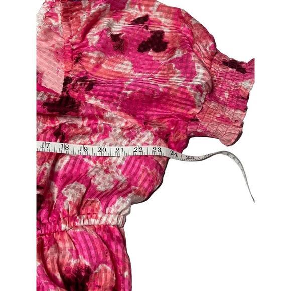 Lane Bryant Dress Size 22 Pink Smocked Cuff-Sleeve Square-Neck Fit & Flare Belt - Picture 10 of 13